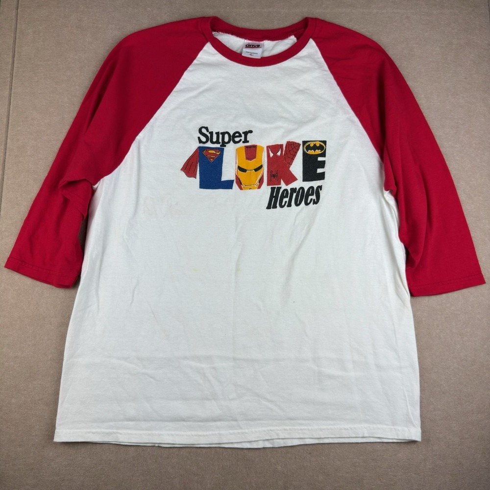 Anvil Baseball Raglan Shirt L Red White Super Luke Heroes Christian Jesus Tee
